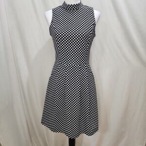 Charming Charlie Retro Twee Black White Polka Dot Pockets Halter Dress, Small